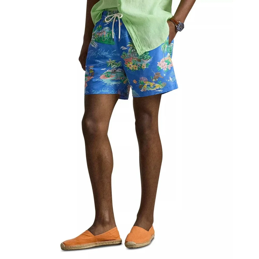 Polo Ralph Lauren Beachside Bliss Tropical Polo Bear Swim Trunks Blue XXL